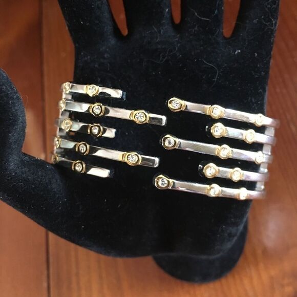 Bundle Sale 3 for $15 | Silver Tone Hinge Bracelet with Gold Tone Highlights / R - Picture 5 of 10